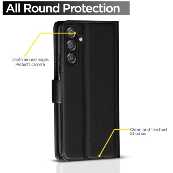 Pikkme Flip Cover Leather Finish | Inside TPU with Card Pockets | Wallet Stand and Shock Proof | Complete Protection Flip Case for Samsung Galaxy F15 5G / M15 5G / M15 Prime 5G(Black)
