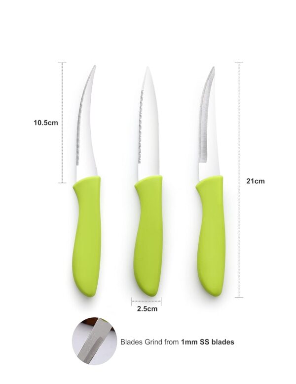 GANESH Stainless Steel Knife Set, 3-Pieces, Green, Blue and Pink