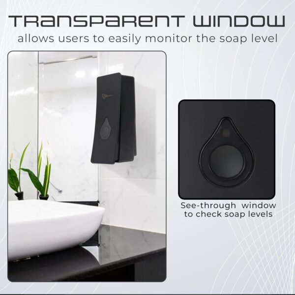 Robustt Manual Wall Mounted Liquid Soap Dispenser - Black (200 ml, Pack of 1) - with Adhesive Hooks | Leak-Proof, Transparent Window, Easy Installation