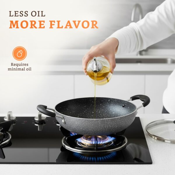 1773734823_Amazon-Solimo-Non-Stick-Kadai-with-Glass-Lid-Granite-Finish-Induction-Base-PFOA-Free-High-Temperature-Resistant-Exterior-Coating-22-cm-Grey.jpg Amazon Solimo Non-Stick Kadai with Glass Lid | Granite Finish | Induction Base | PFOA Free | High Temperature Resistant Exterior Coating | 22 cm | Grey