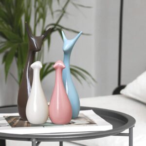 Home Decor Lucky Deer Family Statue Piano Finish Ceramic Figures showpiece for Home Decor Living Room - (Set of 4)