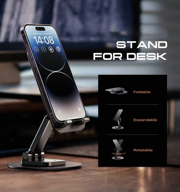 Mobile Holder Stand Adjustable 360° Rotating, Cell Phone Stand Perfect for Video Table Online Class Home Bed Flexible Charging Hand Bike Movie Office Gift Desktop Heavy Duty