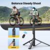 KINGONE Long Selfie Stick with Tripod Stand Aluminum 71inch/180cm, 360° Degree Rotation Selfie Stick Tripod for Phone, Rechargeable Remote & LED Fill Light, 1/4" Screw for Camera Gopro for Vlogging