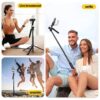 KINGONE Long Selfie Stick with Tripod Stand Aluminum 71inch/180cm, 360° Degree Rotation Selfie Stick Tripod for Phone, Rechargeable Remote & LED Fill Light, 1/4" Screw for Camera Gopro for Vlogging