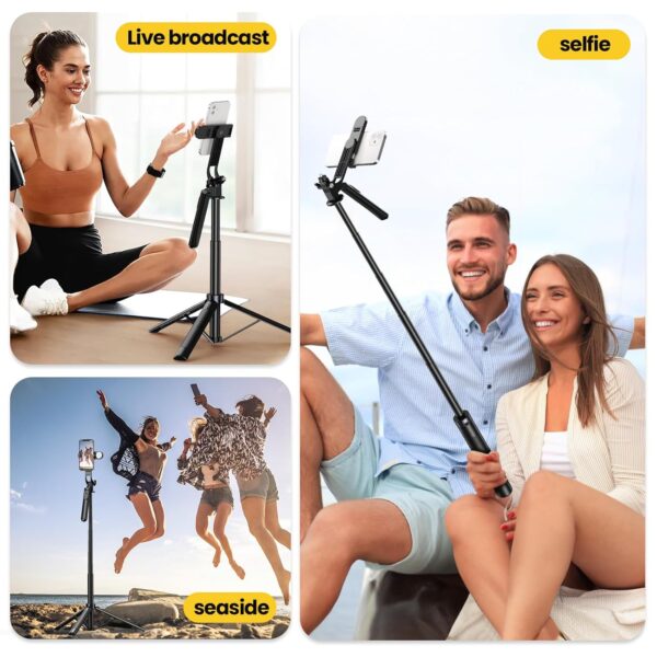 KINGONE Long Selfie Stick with Tripod Stand Aluminum 71inch/180cm, 360° Degree Rotation Selfie Stick Tripod for Phone, Rechargeable Remote & LED Fill Light, 1/4" Screw for Camera Gopro for Vlogging