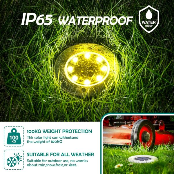 20 Pack Solar Ground Lights, 8 LED Solar Powered Disk Lights Waterproof Garden Landscape Lighting for Yard Patio Driveway Pathway Walkway (Warm White)
