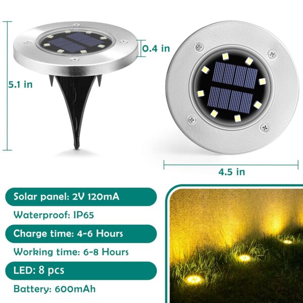 20 Pack Solar Ground Lights, 8 LED Solar Powered Disk Lights Waterproof Garden Landscape Lighting for Yard Patio Driveway Pathway Walkway (Warm White)