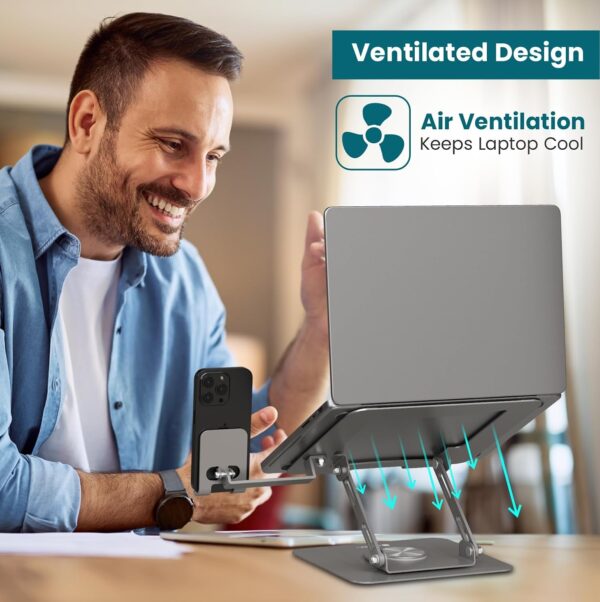 Portronics My Buddy K9 Pro 2-in-1 Laptop & Phone Stand with 360° Rotating Base, Adjustable Height & Angle, Foldable Metal Design, Heat Dissipation, Universal Fit for 10–15.6” Laptops