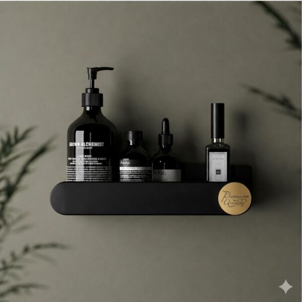 Pack of 4 Bathroom Shelf for Wall, Self-Adhesive Bathroom Organiser, Wall Mounted Shelf, Kitchen Storage Racks, Soap Holder (Plastic, 2 Bathroom Shelves+ 2 Soap Holders) (Black)