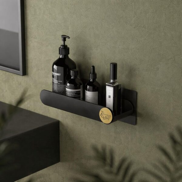 Pack of 4 Bathroom Shelf for Wall, Self-Adhesive Bathroom Organiser, Wall Mounted Shelf, Kitchen Storage Racks, Soap Holder (Plastic, 2 Bathroom Shelves+ 2 Soap Holders) (Black)