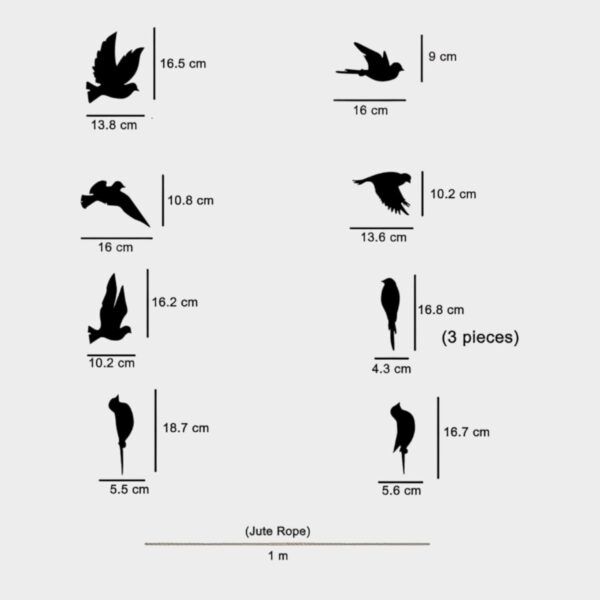 7 Decore | Wooden 3D 10 Pieces Birds on Rope Wall Art Panel | Wall Hanging Art Decoration Item for Living Room, Bedroom, Drawing Room, Dining Room & Office (Black)