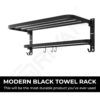 GRIVAN Premium Stainless Steel 24 Inch Foldable Towel Rack/Shelf/Stand for Bathroom, Towel Holder with Hooks and Hanger (Black Matte, Pack of 1)