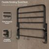 GRIVAN Premium Stainless Steel 24 Inch Foldable Towel Rack/Shelf/Stand for Bathroom, Towel Holder with Hooks and Hanger (Black Matte, Pack of 1)