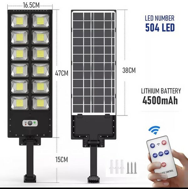 Solar Street Light Outdoor Waterproof 100 Watt LED Wireless Motion Sensor Lamp with Pole for Home, Garden, Wall, Pathway, Dusk to Dawn