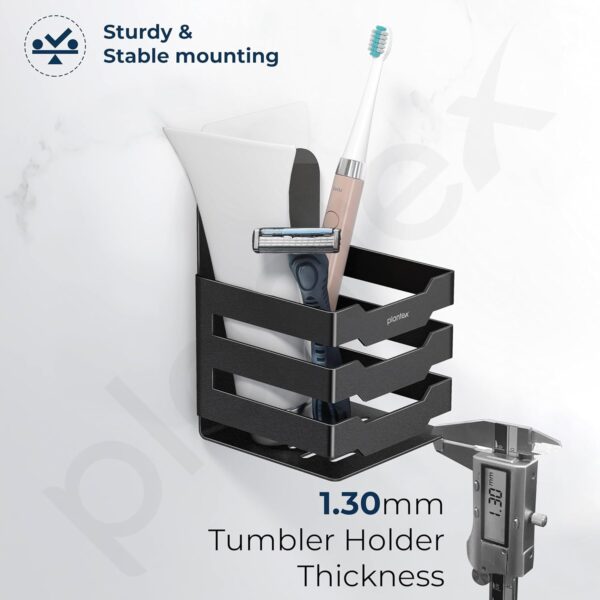 Plantex Self Adhesive Tumbler Holder for Barthroom/Stainless Steel Toothbrush Holder/Toothpaste Stand/Bathroom Accessories - Pack of 1 (1252, Black)