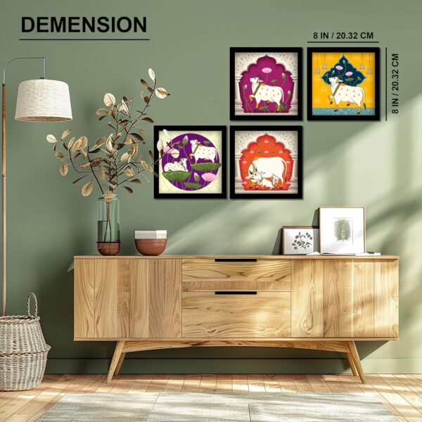 Pichwai Art Painting Wall Frames For Living Room | Pack of 4 | Wall Hanging Decorative Items | Decoration Items For Home | Waterproof Film