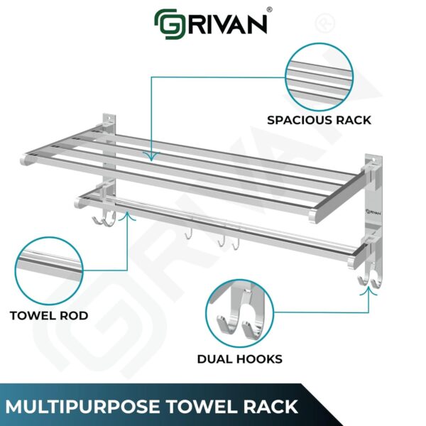 GRIVAN Stainless Steel Folding Towel Racks for Bathroom, Towel Racks, Folding Towel Stand, Bathroom Towel Holder, Bathroom Stand, Bathroom Accessories and Fittings