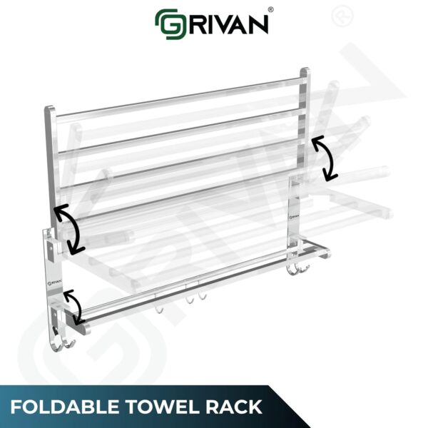 GRIVAN Stainless Steel Folding Towel Racks for Bathroom, Towel Racks, Folding Towel Stand, Bathroom Towel Holder, Bathroom Stand, Bathroom Accessories and Fittings