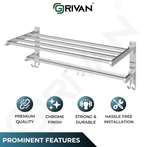 GRIVAN Stainless Steel Folding Towel Racks for Bathroom, Towel Racks, Folding Towel Stand, Bathroom Towel Holder, Bathroom Stand, Bathroom Accessories and Fittings