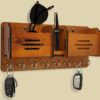 Wooden Key Holder for Wall with Mobile Stand & 8 Hooks | MDF Wall Mounted Key Rack Organizer with Shelf for Home Entrance & Office