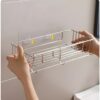JIALTO Stainless Steel Self-Adhesive Bathroom Organiser with Towel Holder for Bathroom Accessories – No Drill, Wall Mount Bathroom Shelf for Wall (26L X 12W X 6H CM, Pack of 1)