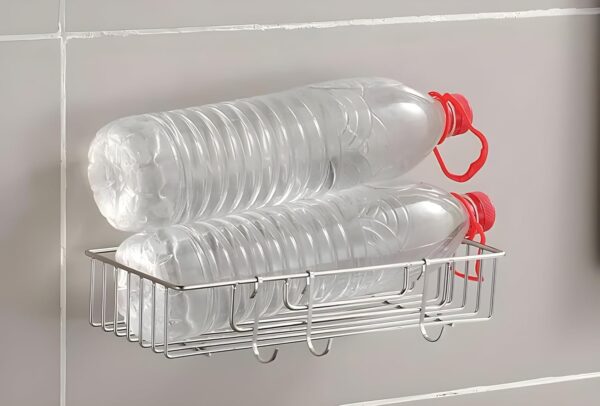 JIALTO Stainless Steel Self-Adhesive Bathroom Organiser with Towel Holder for Bathroom Accessories – No Drill, Wall Mount Bathroom Shelf for Wall (26L X 12W X 6H CM, Pack of 1)