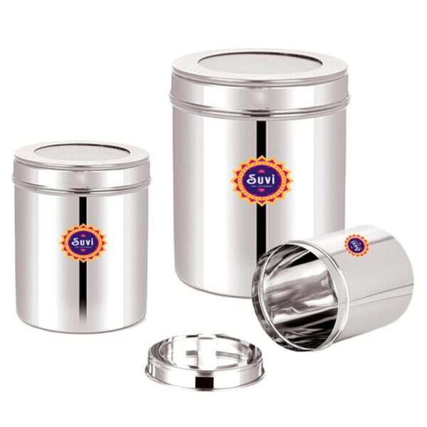 Suvi Set of 18pcs Stainless Steel Kitchen Containers Set with See Through Lid | Ubha Dabba Multipurpose Storage Box for kitchen containers | Food Grains Capacity - 500g, 750g & 1kg Approx (6pcs Each)