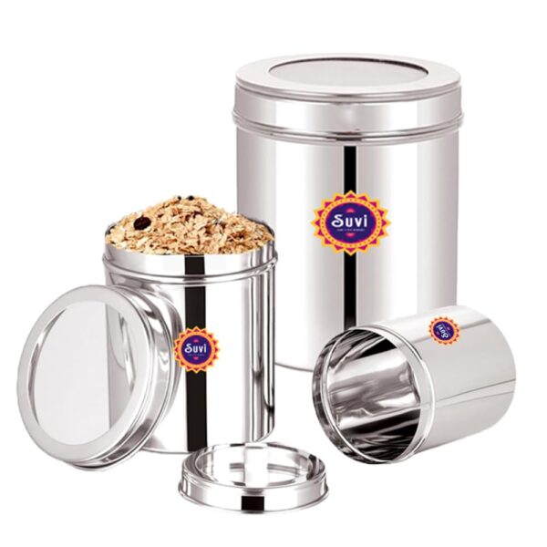 Suvi Set of 18pcs Stainless Steel Kitchen Containers Set with See Through Lid | Ubha Dabba Multipurpose Storage Box for kitchen containers | Food Grains Capacity - 500g, 750g & 1kg Approx (6pcs Each)