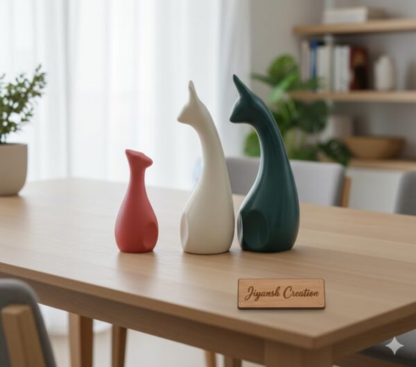 Jiyansh Creation Lucky Deer Family Ceramic Figurines, Set of 3, Modern Abstract Showpiece for Home, Living Room, Office Decor