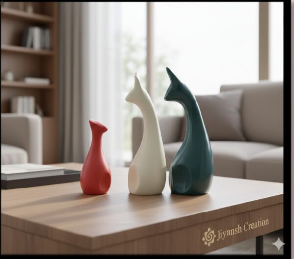 Jiyansh Creation Lucky Deer Family Ceramic Figurines, Set of 3, Modern Abstract Showpiece for Home, Living Room, Office Decor