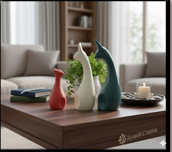 Jiyansh Creation Lucky Deer Family Ceramic Figurines, Set of 3, Modern Abstract Showpiece for Home, Living Room, Office Decor