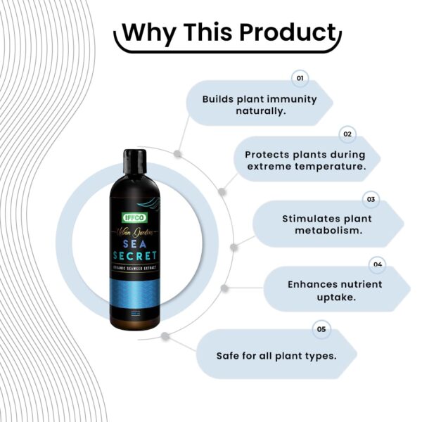 IFFCO URBAN GARDENS - 500 ML - Sea Secret - Seaweed Extract Liquid Concentrate - Organic Fertilizer & Growth Promoter for Plants, 100% Water Soluble