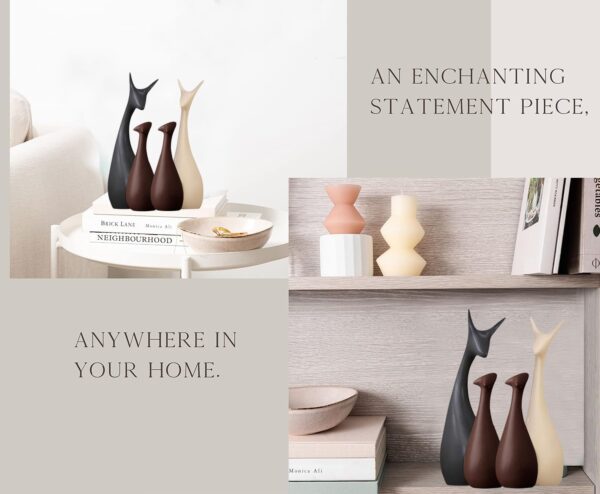 Lucky Deer Family Set | Family of Four Statues Matte Finish Ceramic Sculptures | Home Decoration | Figurine Accessories | Art Gifts | Crafts Pack of 4 (Black, Beige & Brown)
