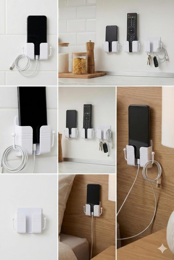 Zen ABS Mobile Phone Holder & Charging Stand | Multifunctional Storage & Holder | Charging Port & 2 Hooks for Keychains & Accessories | Bedroom,Bathroom,Kitchen,Office Accessories | (Bliue)