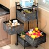 KWER Metal Kitchen Trolley Square Onion Baskets for Storage,Kitchen Accessories Items&Vegetable Basket for Kitchen Organizer Items&Storage Portable Kitchen Accessories with Wheels(Black,Layer-3)