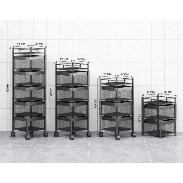 KWER Metal Kitchen Trolley Square Onion Baskets for Storage,Kitchen Accessories Items&Vegetable Basket for Kitchen Organizer Items&Storage Portable Kitchen Accessories with Wheels(Black,Layer-3)