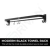 GRIVAN Stylish Stainless Steel 24 Inch Foldable Towel Rod/Shelf/Stand for Bathroom, Towel Holder with Hooks and Hanger (Black Matte Finish)