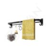 GRIVAN Stylish Stainless Steel 24 Inch Foldable Towel Rod/Shelf/Stand for Bathroom, Towel Holder with Hooks and Hanger (Black Matte Finish)