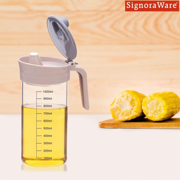 Signoraware Glass Oil dispenser and Pourer Borosilicate Glass, 1000 ml, Clear, Set of 1