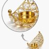 Homesake® Crystal Handcrafted Moon Shaped Tea Light Candle Holder for Home Décor Table Top Living Room for Ramzan, Festive Decorative, Ramadan Decorations for Home, Gifts Items, (Golden, Set of 2)