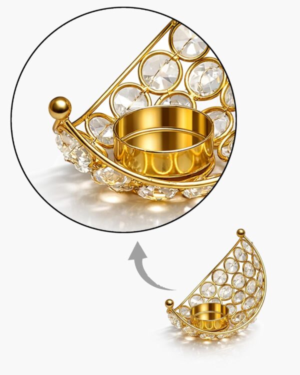Homesake® Crystal Handcrafted Moon Shaped Tea Light Candle Holder for Home Décor Table Top Living Room for Ramzan, Festive Decorative, Ramadan Decorations for Home, Gifts Items, (Golden, Set of 2)
