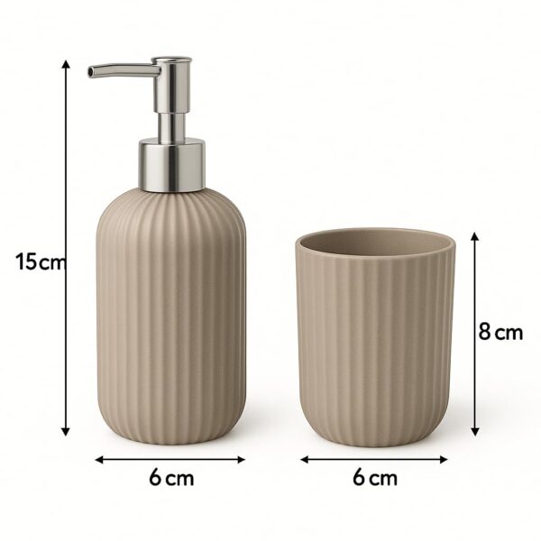 LAGET® Bathroom Accessories Set for Utility and Toothbrush Holder Bathroom Decor | Handwash Liquid Soap Dispenser Pump for Bathroom, Kitchen, Wash Basin, Sink Ribbed Design (Grey)