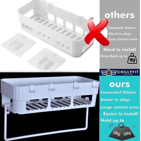 Jaravik 4 Pack Bathroom Rack, Modern Wall-Mounted Shelf, 4 Shelves, White, Bathroom Accessories Set, Plastic