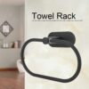 JIALTO 1 PCS Self Adhesive Towel Ring Matte Black, Oval Shaped Modern Hand Towel Holder, Stainless Steel Adhesive Hand Towel Hanger for Bathroom & Kithen Wall Mount (No Drilling) (Black)
