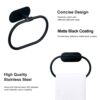 JIALTO 1 PCS Self Adhesive Towel Ring Matte Black, Oval Shaped Modern Hand Towel Holder, Stainless Steel Adhesive Hand Towel Hanger for Bathroom & Kithen Wall Mount (No Drilling) (Black)