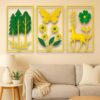 BrovionArt™ Metal Wall Decoration item for Living Room, Bedroom, Hallway, Kitchen & More (Deer - Royal Gold & Green)