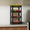 Multipurpose Plastic Kitchen Rack with Baskets | Vegetable & Fruit Storage Stand | Strong & Durable Organizer for Kitchen, Bathroom & Utility (4 Layer, Black)