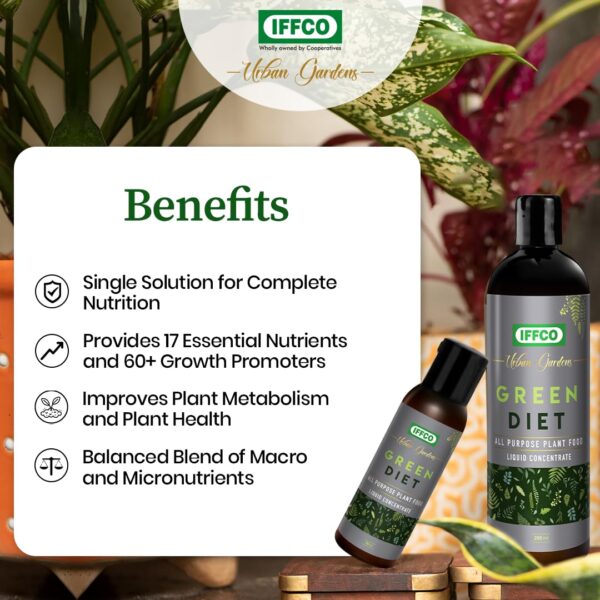 1774092359_IFFCO-Urban-Gardens-Green-Diet-200-ML-Organic-Plant-Food-For-Potted-Indoor-Outdoor-plants-Balanced-Macro-Micro-Nutrients-Water-Soluble.jpg IFFCO Urban Gardens - Green Diet - 200 ML - Organic Plant Food For Potted Indoor & Outdoor plants, Balanced Macro & Micro Nutrients, Water Soluble