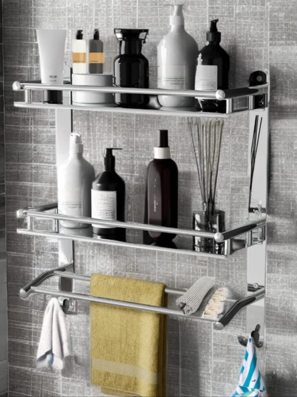 1774094349_Stainless-Steel-3-in-1-Double-Layer-Multipurpose-Wall-Mount-Rack-Shelf-Chrome-Finish-Bathroom-and-Kitchen-Accessories-Organizer-Durable-Rustproof-Storage-Shelf-Silver-Set-of-1.jpg Stainless Steel 3 in 1 Double Layer Multipurpose Wall Mount Rack Shelf | Chrome Finish Bathroom and Kitchen Accessories Organizer | Durable Rustproof Storage Shelf | Silver | Set of 1