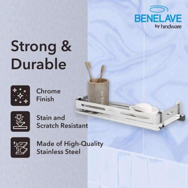 Hindware Benelave Bathroom Accessories Bathroom Multi-Purpose Shelf | Made of Stainless Steel | Stylish & Convenient | Space Saving